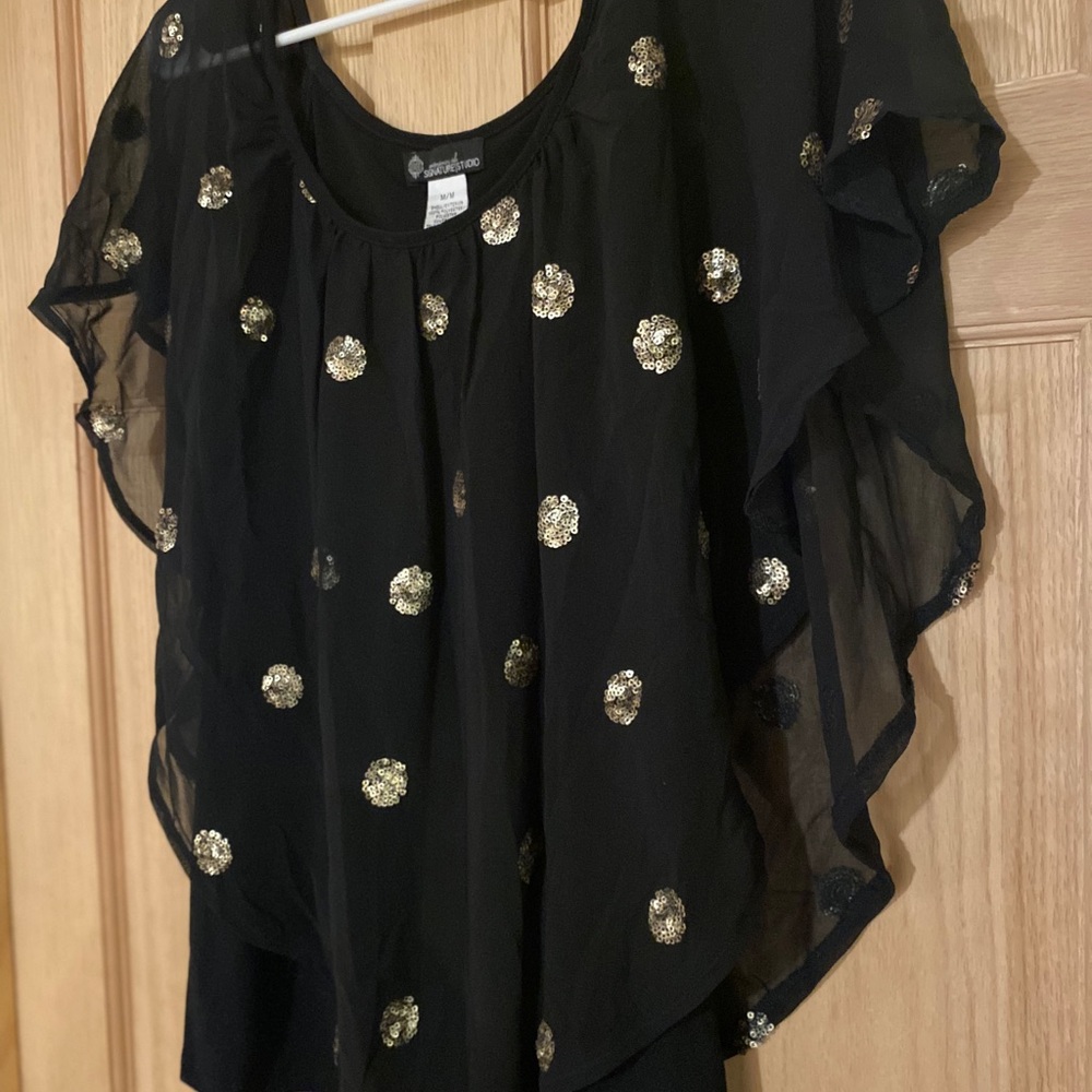 NWOT gold sequin black blouse